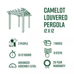 144"L X 144"W X 104"H Vinyl Camelot Louvered Pergola, White, VA42070