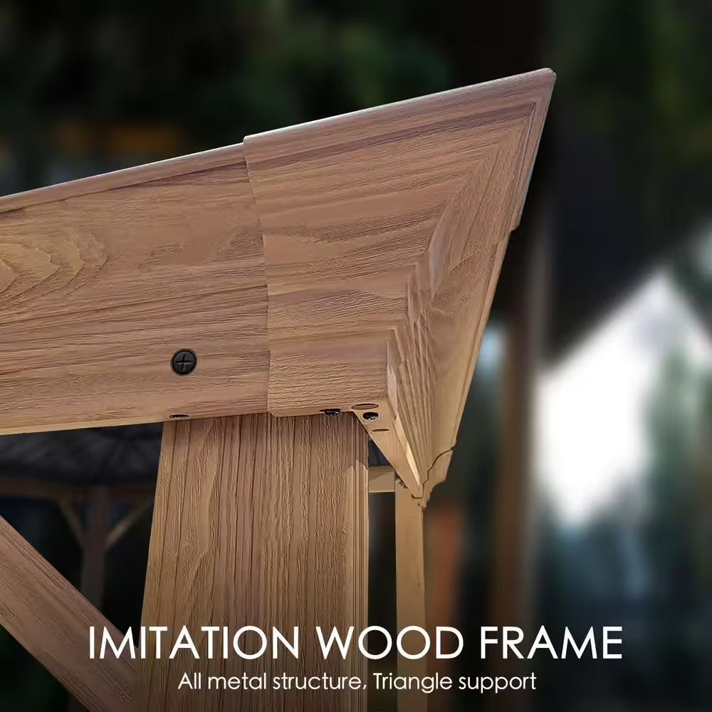 Apollo 12 Ft. X 18 Ft. Wood like Aluminum Hardtop Gazebo with Galvanized Steel Roof and Mosquito Net