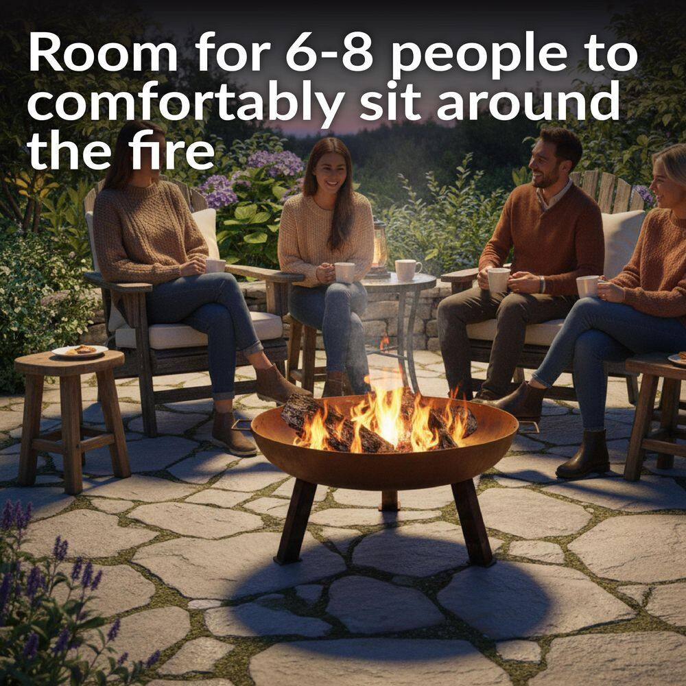 Rustic 30 In. W X 15 In. H round Cast Iron Wood-Burning Fire Pit Bowl