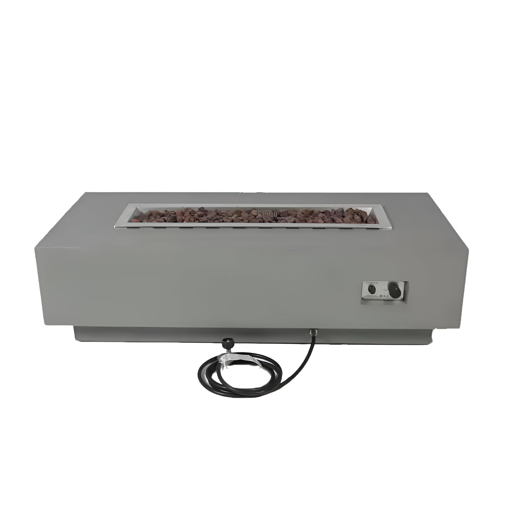 Granville Outdoor Fire Pit 60 In. X 27 In. Rectangular Concrete Propane Fire Table with Lava Rocks and Cover