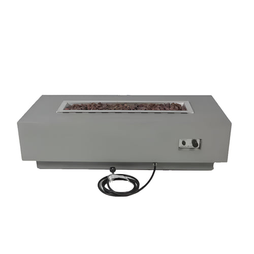 Elementi Granville Outdoor Fire Pit 60 In. X 27 In. Rectangular Concrete Propane Fire Table with Lava Rocks and Cover
