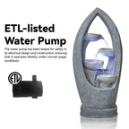 4 Tier Flowing Water Indoor/Outdoor Fountain Modern Hollow Oval and Blue Lighting Healing Decor