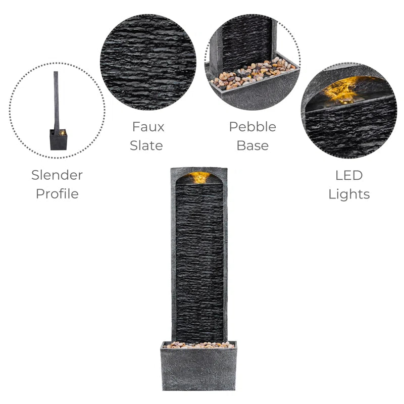 38.5" Modern Outdoor LED Waterfall Fountain