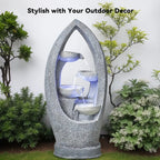 4 Tier Flowing Water Indoor/Outdoor Fountain Modern Hollow Oval and Blue Lighting Healing Decor
