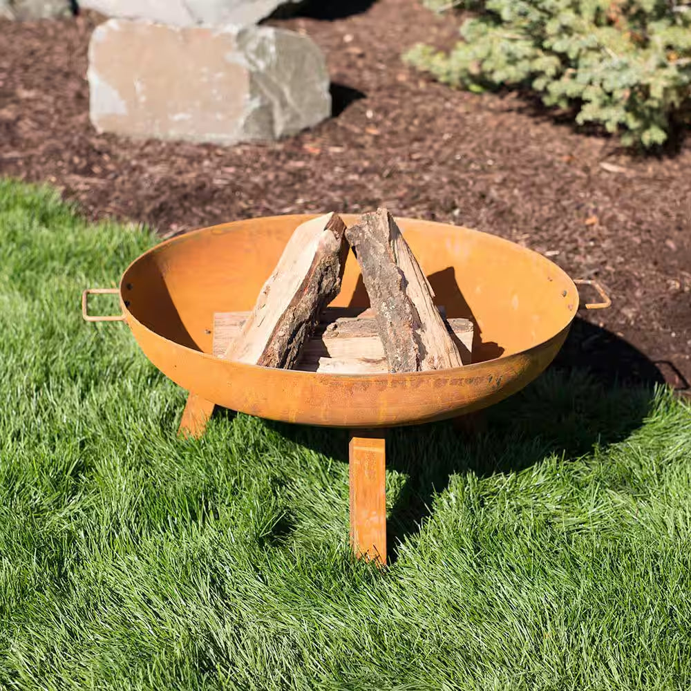 Rustic 30 In. W X 15 In. H round Cast Iron Wood-Burning Fire Pit Bowl
