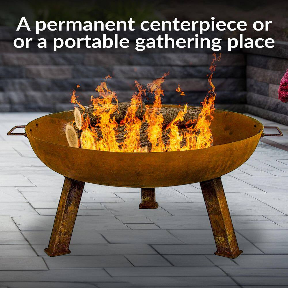 Rustic 30 In. W X 15 In. H round Cast Iron Wood-Burning Fire Pit Bowl