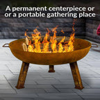 Rustic 30 In. W X 15 In. H round Cast Iron Wood-Burning Fire Pit Bowl