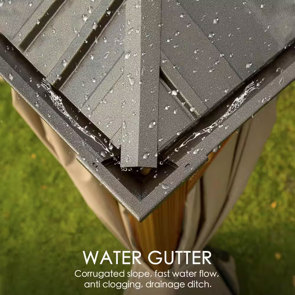 Apollo 12 Ft. X 18 Ft. Wood like Aluminum Hardtop Gazebo with Galvanized Steel Roof and Mosquito Net