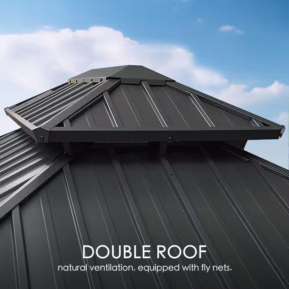 Apollo 12 Ft. X 18 Ft. Wood like Aluminum Hardtop Gazebo with Galvanized Steel Roof and Mosquito Net