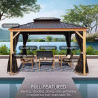 Apollo 10 Ft. X 12 Ft. Wood like Aluminum Hardtop Gazebo with Galvanized Steel Roof and Mosquito Net