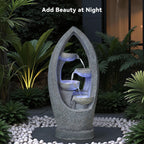 4 Tier Flowing Water Indoor/Outdoor Fountain Modern Hollow Oval and Blue Lighting Healing Decor