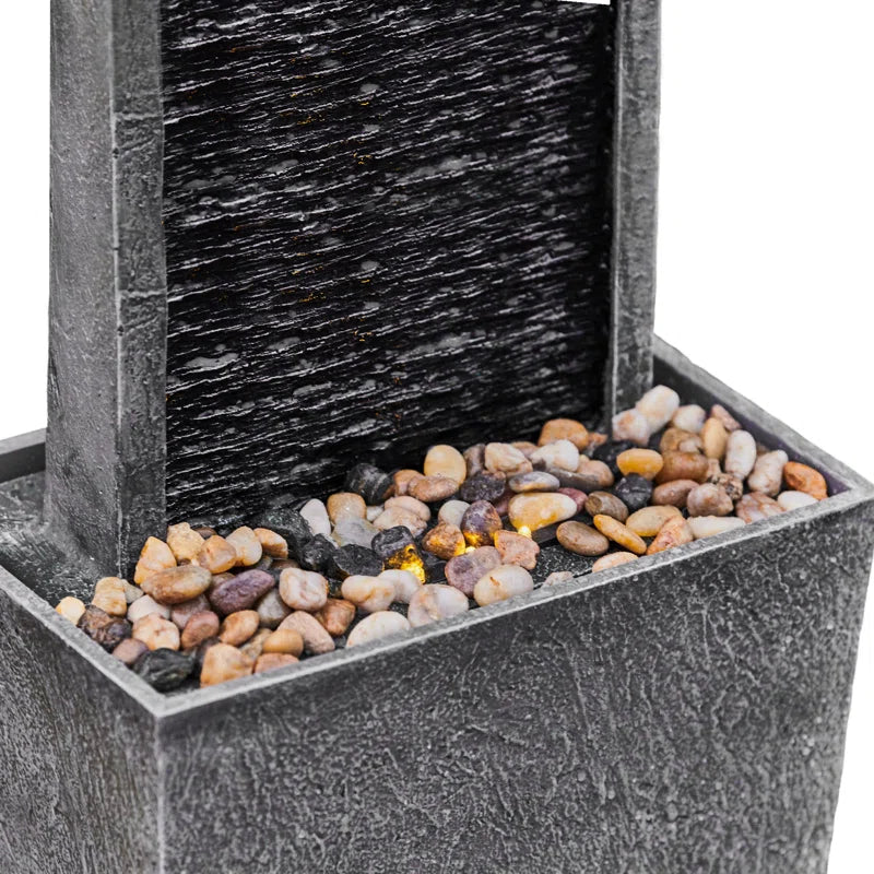 38.5" Modern Outdoor LED Waterfall Fountain