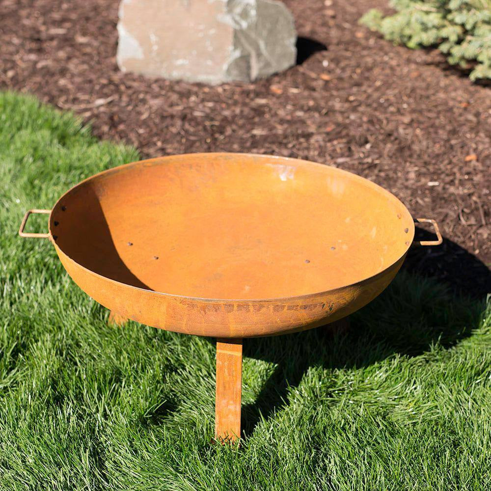 Rustic 30 In. W X 15 In. H round Cast Iron Wood-Burning Fire Pit Bowl