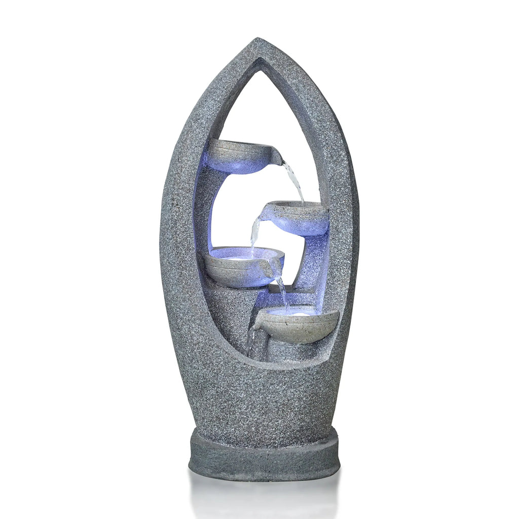 4 Tier Flowing Water Indoor/Outdoor Fountain Modern Hollow Oval and Blue Lighting Healing Decor