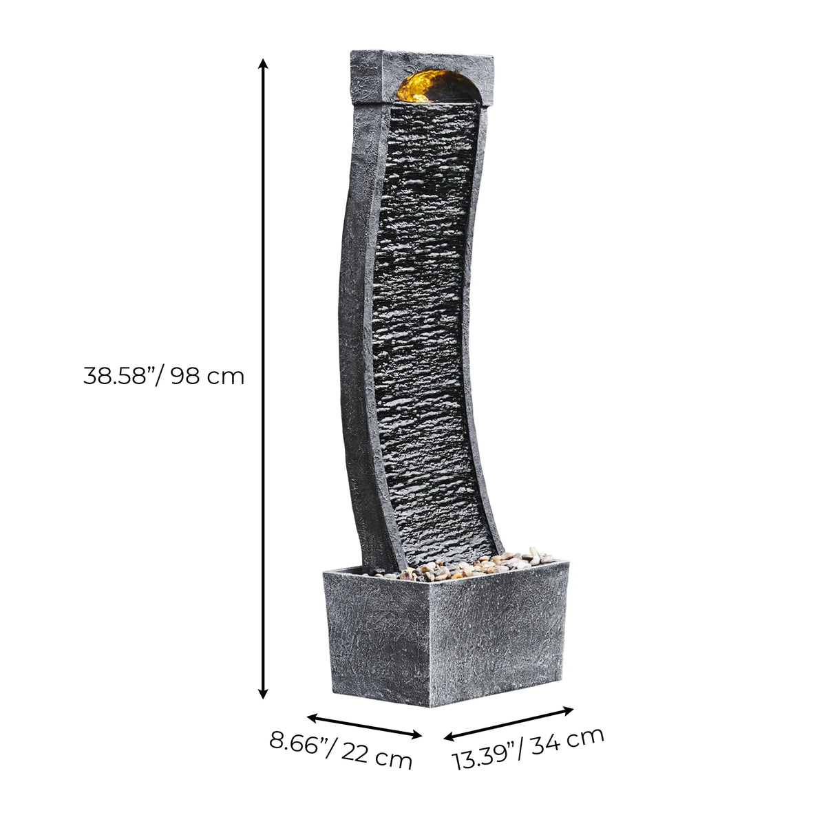38.58" Curved Waterfall Fountain with LED