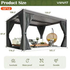 12 Ft. W X 10 Ft. D Aluminum Pergola with Adjustable Louvered Roof, Waterproof Curtains and Nets