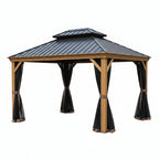 Kozyard Apollo 10 Ft. X 12 Ft. Wood like Aluminum Hardtop Gazebo with Galvanized Steel Roof and Mosquito Net
