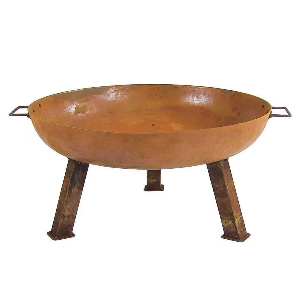 Rustic 30 In. W X 15 In. H round Cast Iron Wood-Burning Fire Pit Bowl