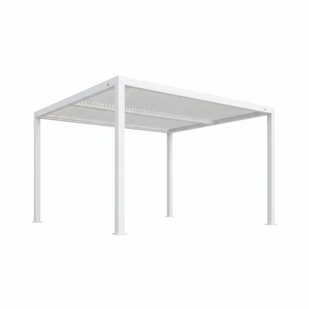 Hanso Home Louvered Pergola Modern White Pergola with Adjustable Roof for Deck Backyard Garden