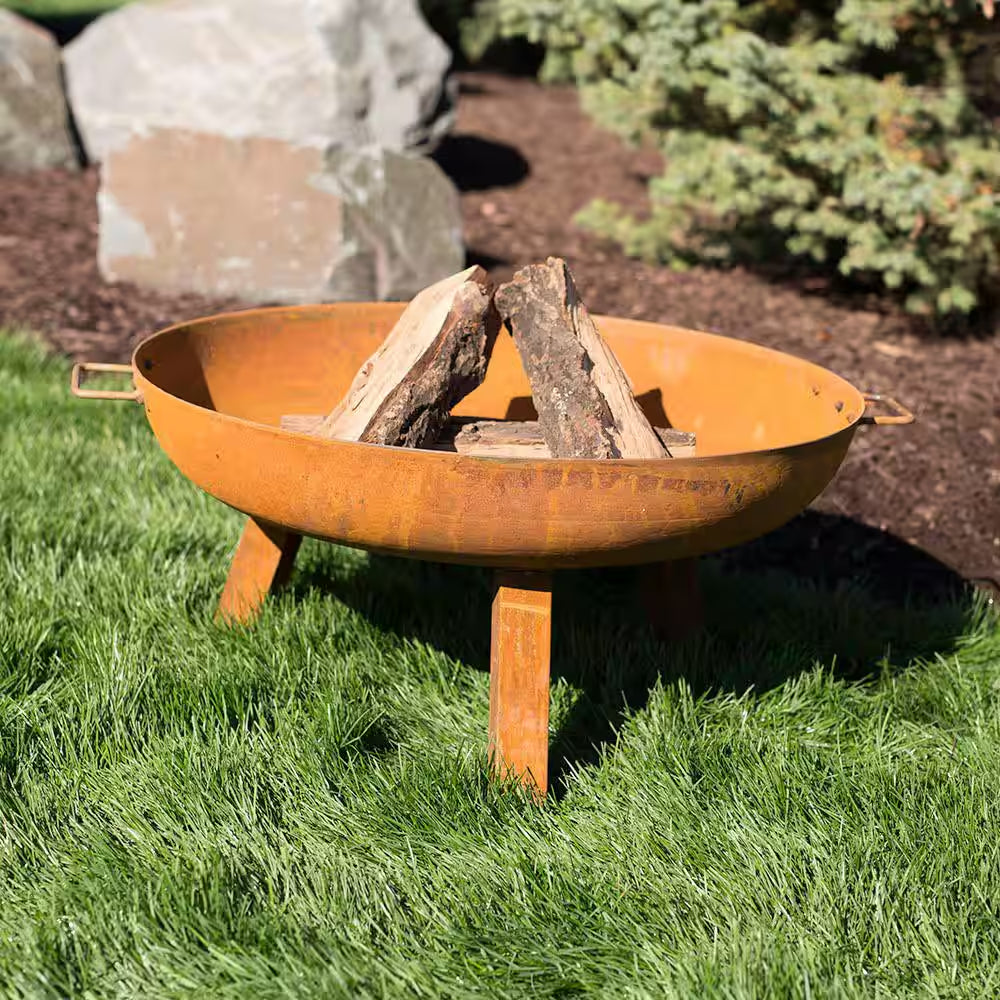Rustic 30 In. W X 15 In. H round Cast Iron Wood-Burning Fire Pit Bowl