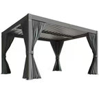 12 Ft. W X 10 Ft. D Aluminum Pergola with Adjustable Louvered Roof, Waterproof Curtains and Nets