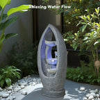 4 Tier Flowing Water Indoor/Outdoor Fountain Modern Hollow Oval and Blue Lighting Healing Decor