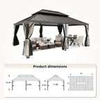 14' X 20' Hardtop Gazebo Aluminum Frame Galvanized Steel Double Roof Patio Gazebo with Netting & Curtains Brown