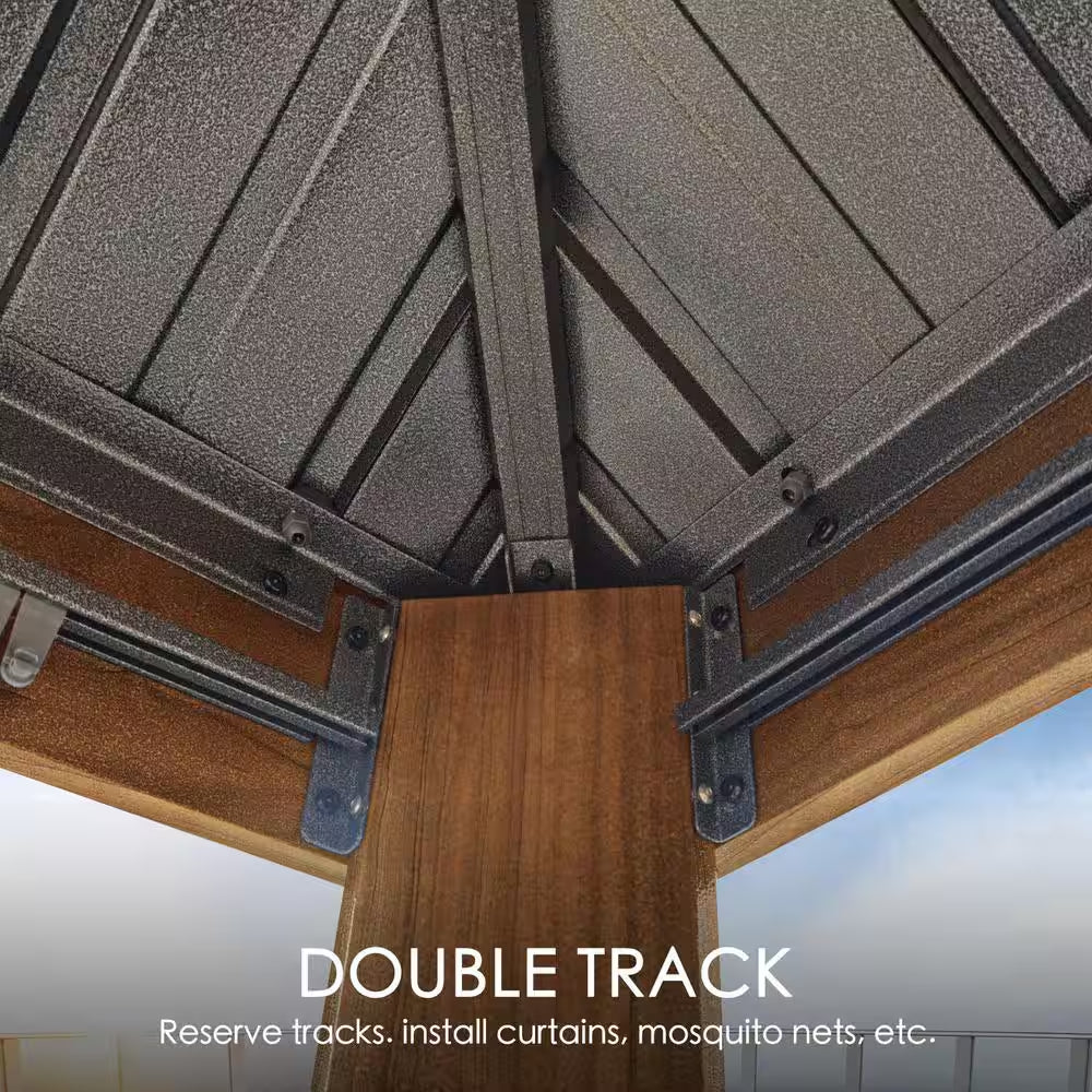 Apollo 12 Ft. X 18 Ft. Wood like Aluminum Hardtop Gazebo with Galvanized Steel Roof and Mosquito Net