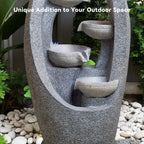 4 Tier Flowing Water Indoor/Outdoor Fountain Modern Hollow Oval and Blue Lighting Healing Decor