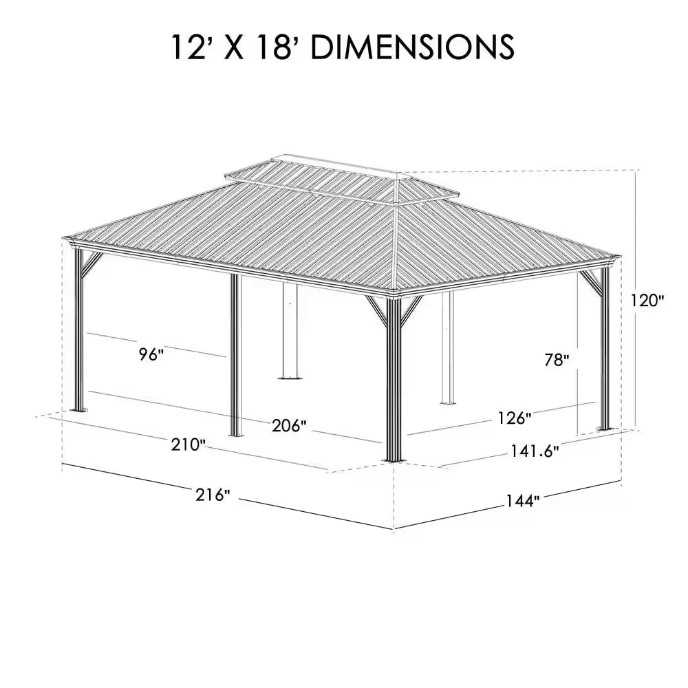 Apollo 12 Ft. X 18 Ft. Wood like Aluminum Hardtop Gazebo with Galvanized Steel Roof and Mosquito Net