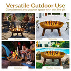 Rustic 30 In. W X 15 In. H round Cast Iron Wood-Burning Fire Pit Bowl