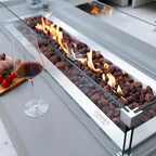 Granville Outdoor Fire Pit 60 In. X 27 In. Rectangular Concrete Propane Fire Table with Lava Rocks and Cover
