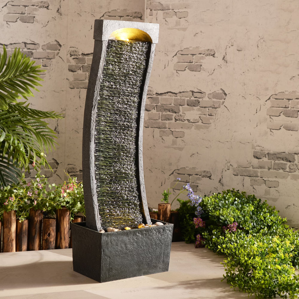 38.58" Curved Waterfall Fountain with LED